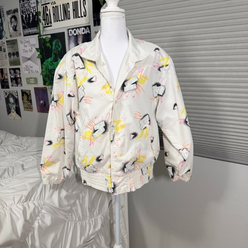 Andy Johns‎ Reversible Bomber Jacket Sm Retro 80s Paint Splatter Graphic Neon